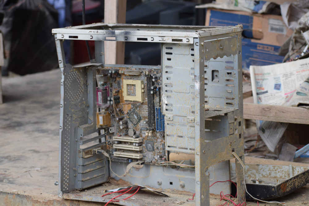 Old computer tower waiting for pickup